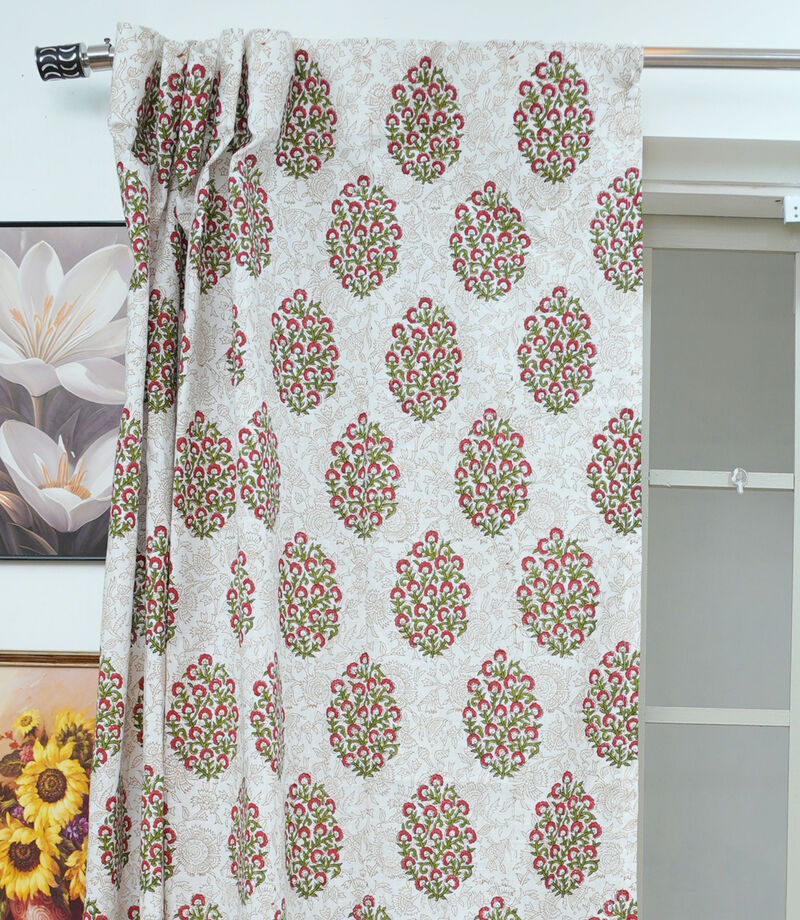 Fabdivine Floral Block Print 42x102 Inch Curtain Semi Sheer Linen Fabric for Farmhouse Living Room D&eacute;cor, Gudhal image number 5