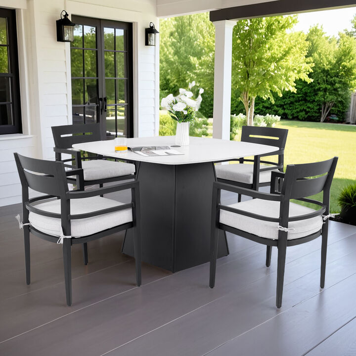 MONDAWE 7-Piece Modern Patio Dining Set with 4 Dining Chairs & 2 Swivel Rockers and Two-tone Table Top Rectangle Table