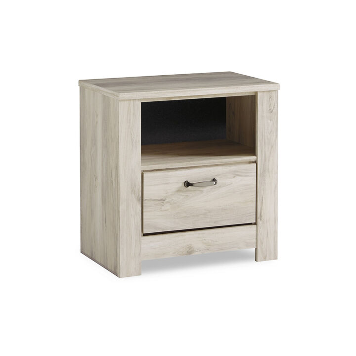 Simon Nightstand, Drawer and USB, Rustic Gray Laminate Whitewash