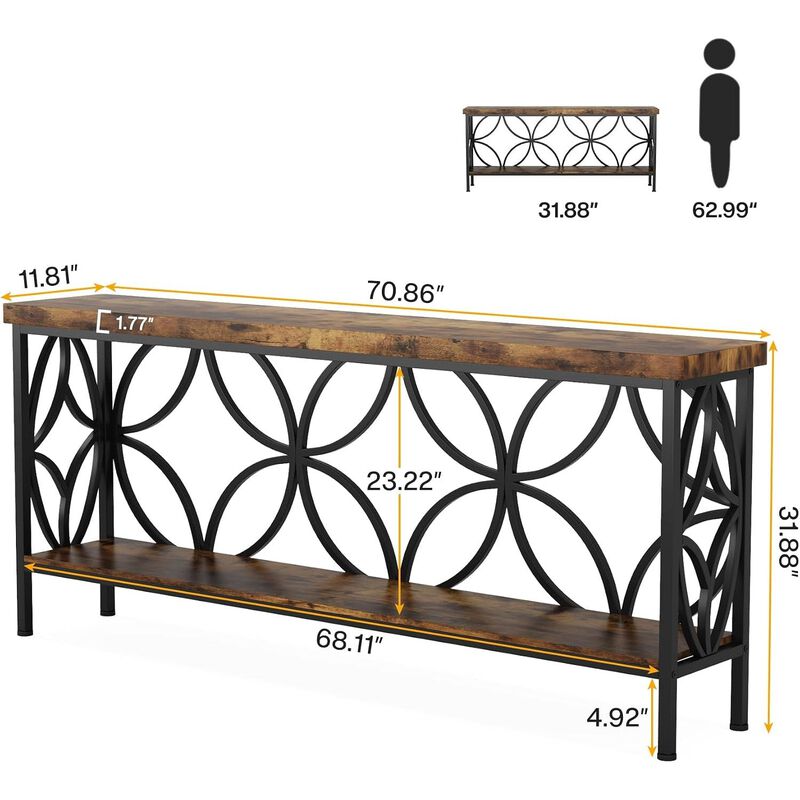 Tribesigns Country Rustic 2-Tier Wood Console Table image number 4