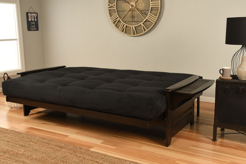 Queen-size Phoenix Futon in Espresso Finish with Suede Gray Mattress image number 3