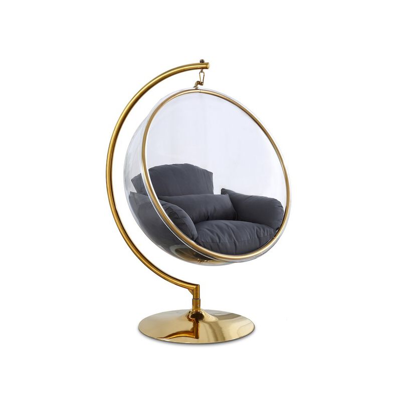 Meridian Furniture Luna Grey Fabric Acrylic Swing Bubble Accent Chair