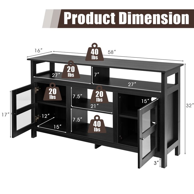 Hivvago 58 Inch TV Stand Console Center with 2 Cabinets and Open Shelf image number 2