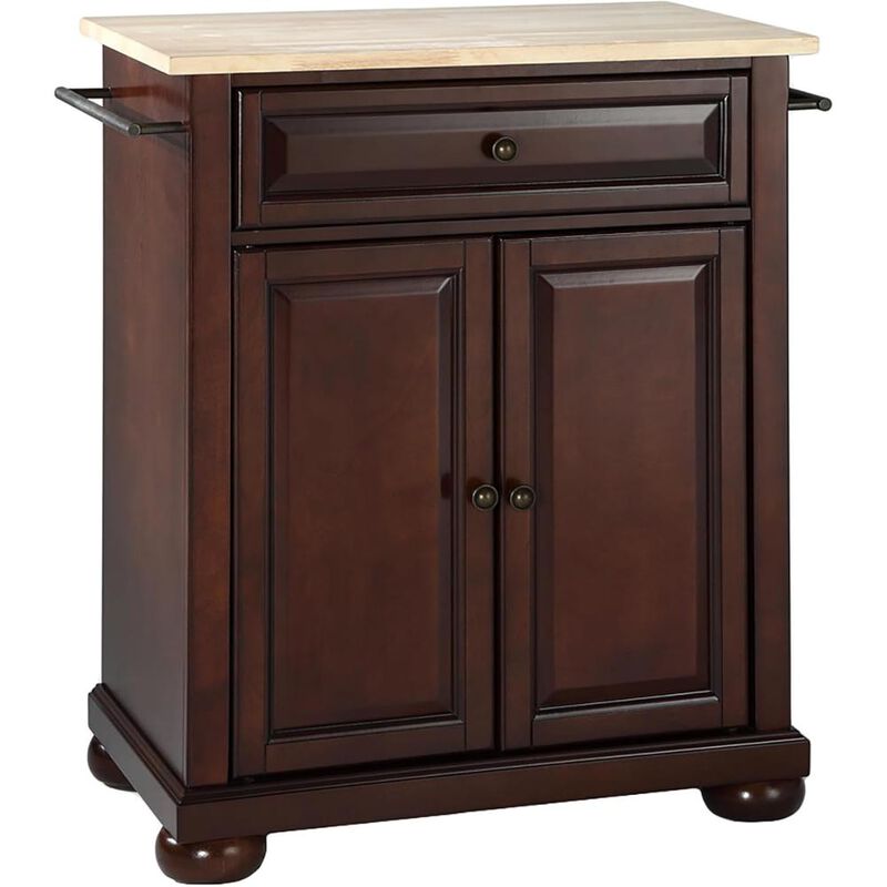 Alexandria Wood Top Portable Kitchen Island/Cart
