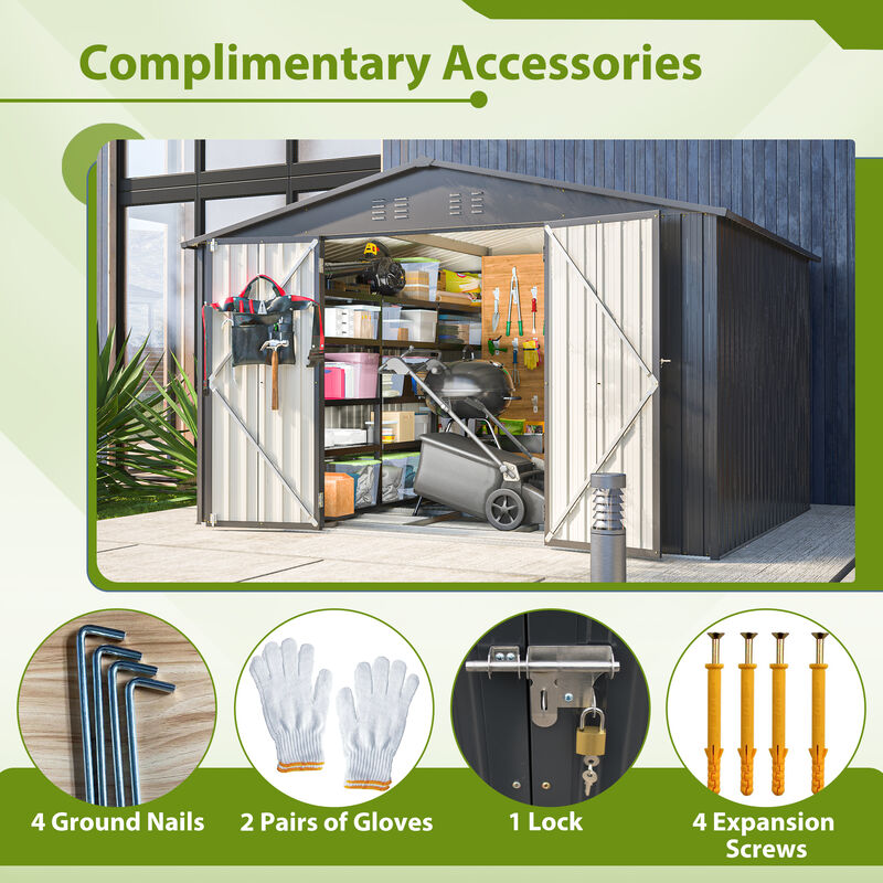 10X8 FT Outdoor Storage Shed, All Weather Metal Sheds with Lockable Doors image number 5