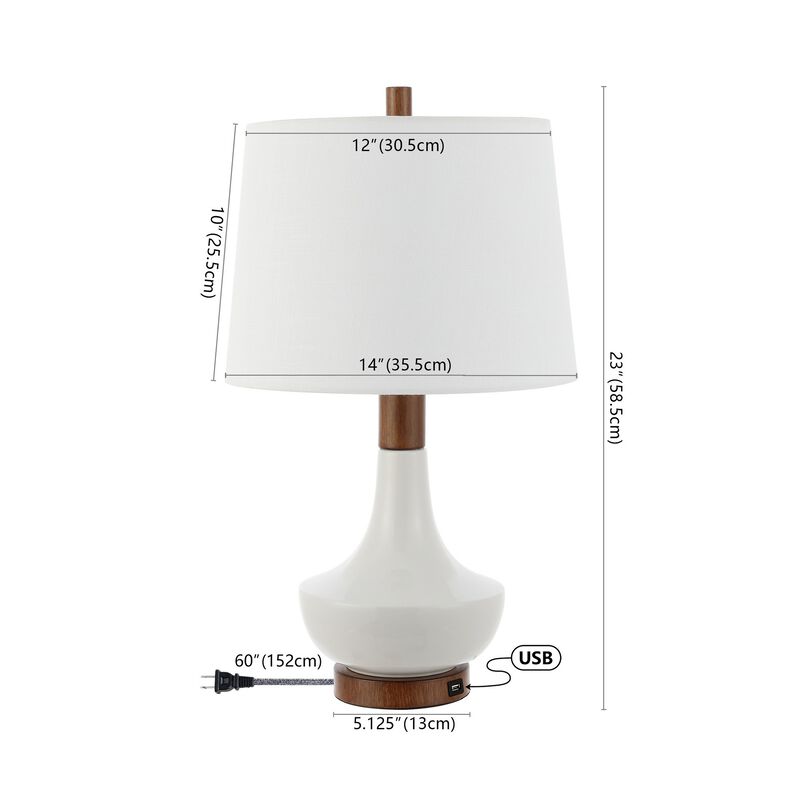 Finn Vintage Minimalist Iron/Ceramic LED Mini Table Lamp with USB Charging Port