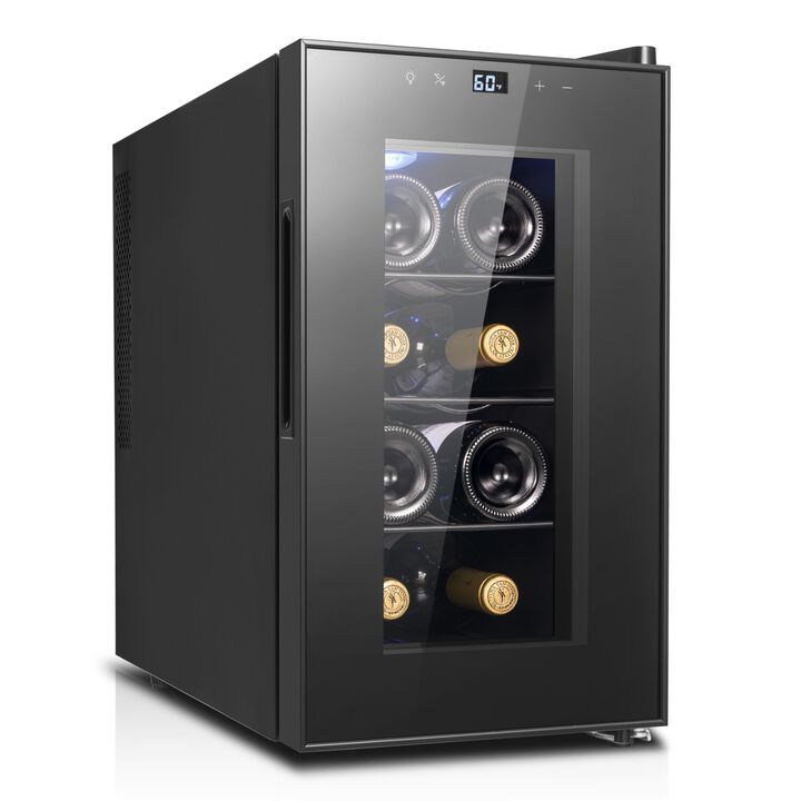 Yeego 8 Bottle Wine Refrigerator, Mini Wine Cooler with Digital Temperature Control, Countertop Wine Cooler for Wine Ent