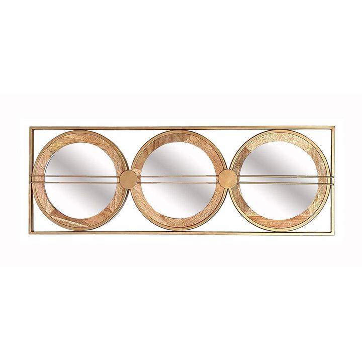 HomeRoots 14" Brown and Gold Aluminum and Wood Geometric Framed Accent Mirror