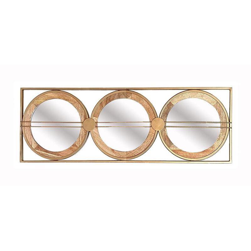 HomeRoots 14" Brown and Gold Aluminum and Wood Geometric Framed Accent Mirror image number 0
