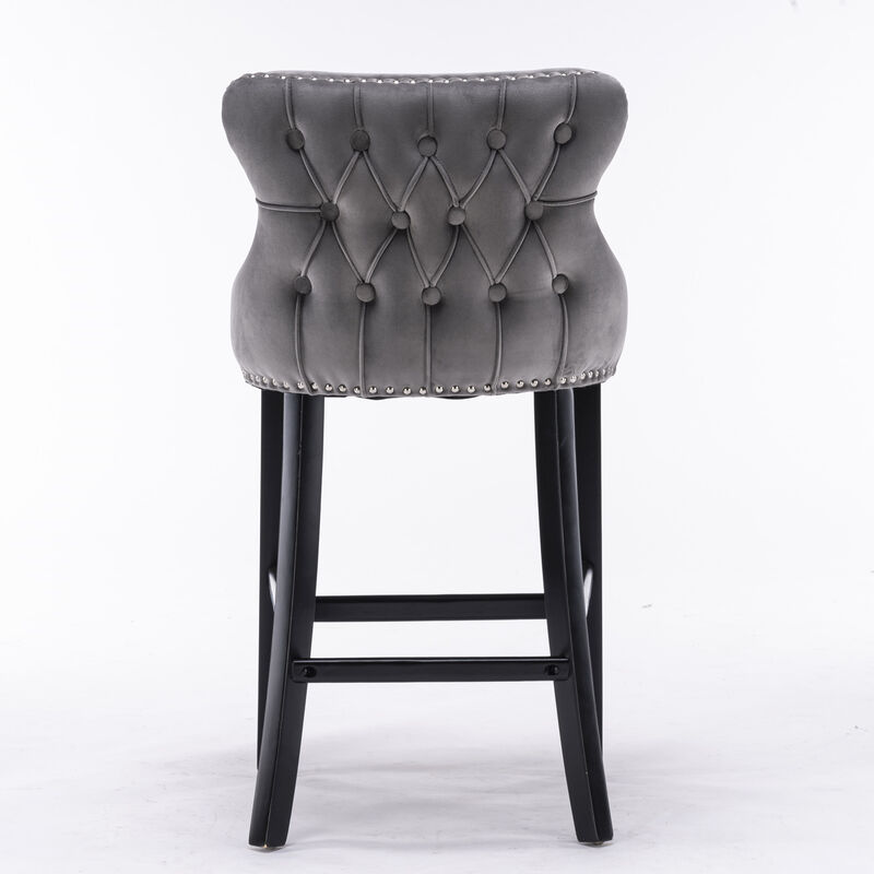 Streamdale Gray Velvet Wingback Bar Stools, Set of 2