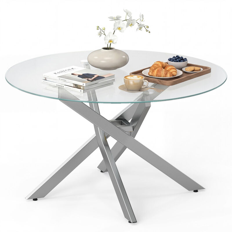 Circular Glass Coffee Table with Tempered Glass Top for Home Office Living Room image number 3