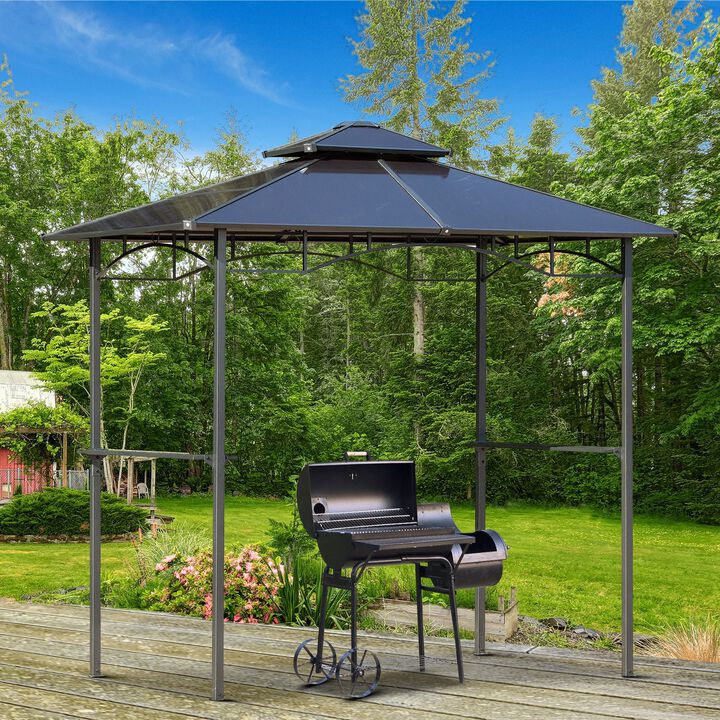 8' x 5' Barbecue Grill Gazebo Tent, Outdoor BBQ Canopy with Side Shelves, and Double Layer PC Roof, Brown
