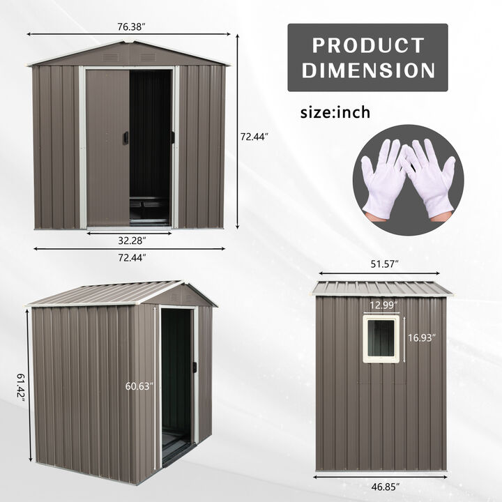 6ft x 5ft Outdoor Metal Storage Shed gray With window