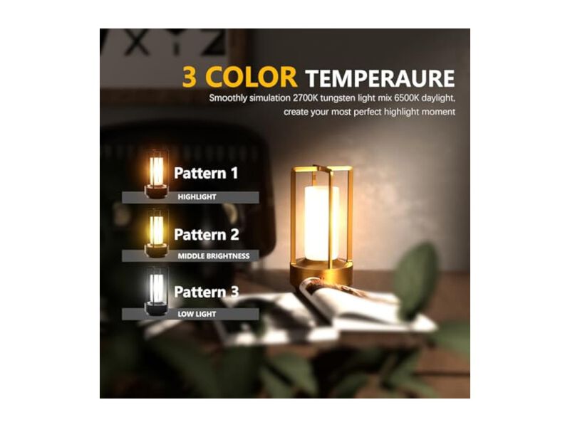 Rechargeable Cordless LED Table Lamp For Bedroom Outdoor Camping Gold image number 2