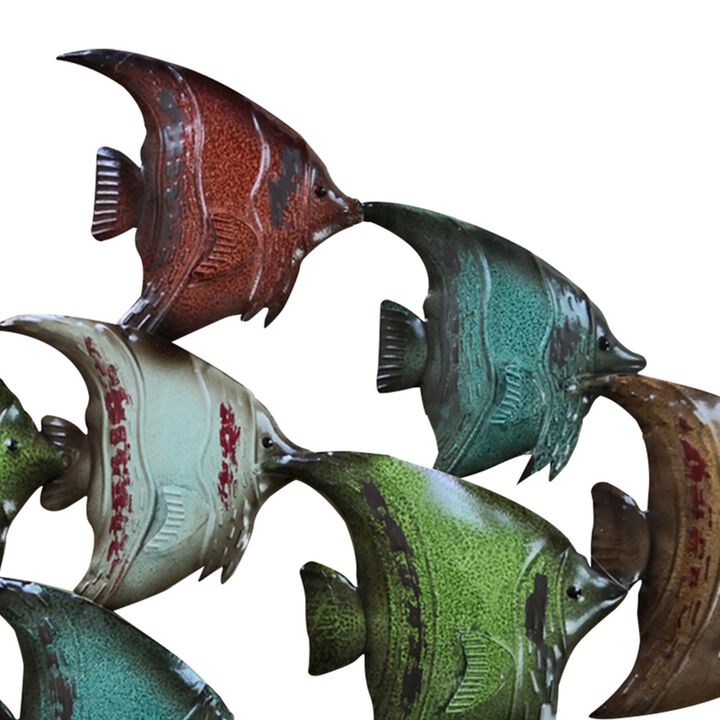 Three Dimensional Hanging Metal Fish Wall Art Decor, Multicolor-Benzara