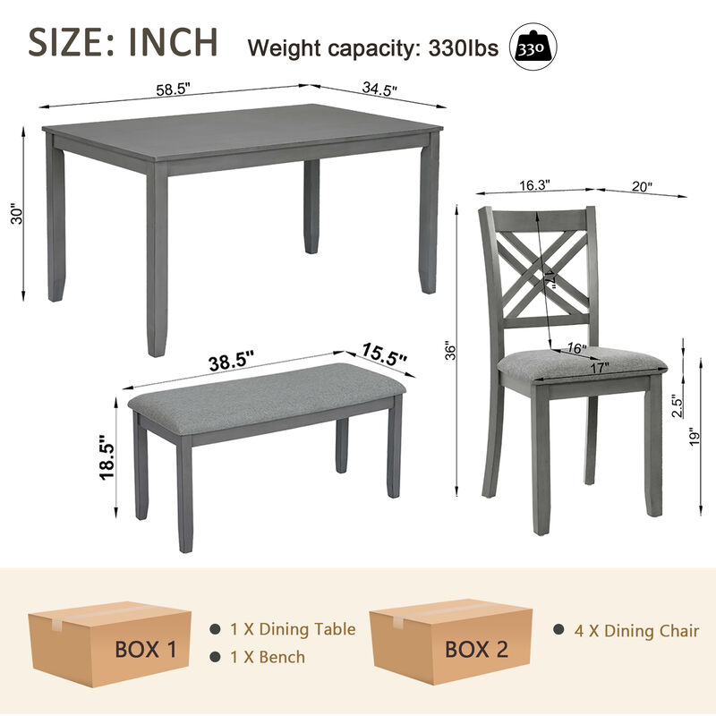 Cogdod Farmhouse 6‑Piece Wooden Dining Table Set, image number 9