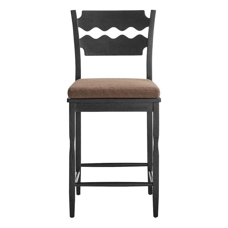 Jax Oak Wood Counter Stool With Wavy Razor Back and Cushion image number 5