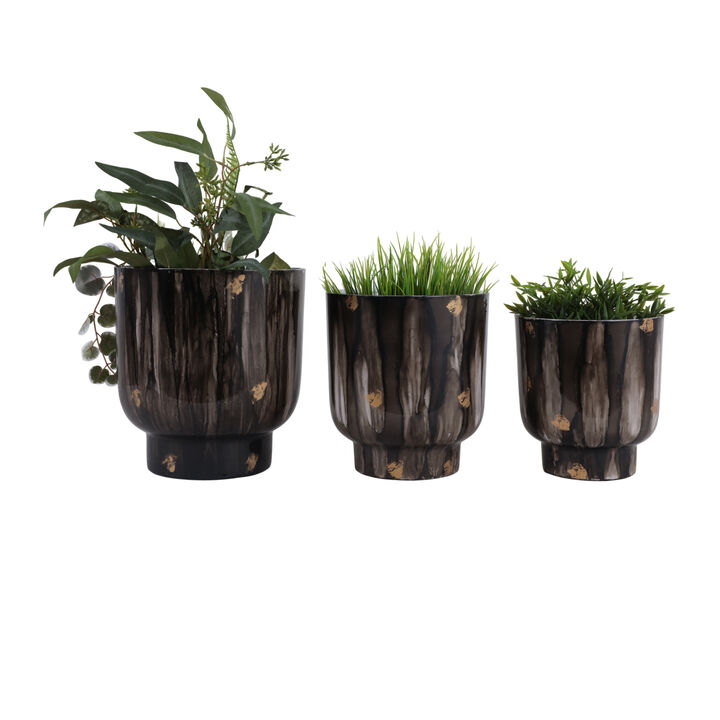 S/3 9/10/11" Marbled Finish Planters, Gray