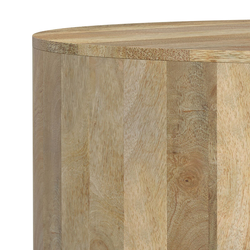 Millbury SOLID MANGO WOOD 36 inch Wide Round Modern Industrial Drum Coffee Table in Natural, Fully Assembled
