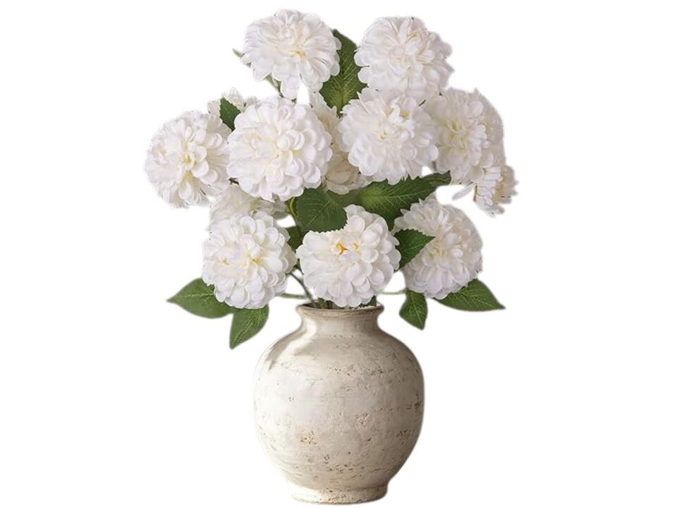 White Artificial Dahlia Flower Stems Long Stem Outdoor Vase Filler