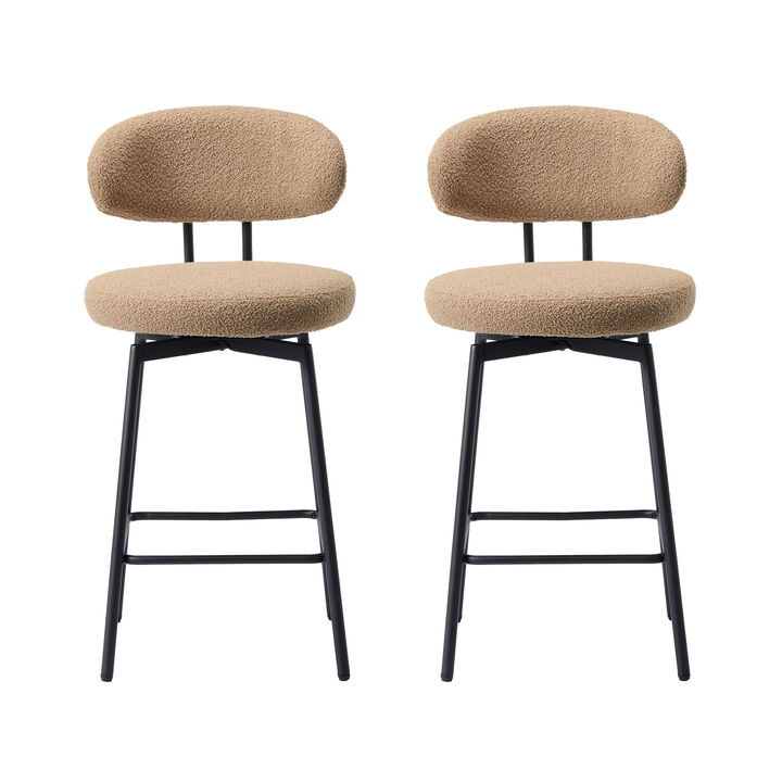 WestinTrends Modern Upholstered Sherpa Fabric Counter Height Bar Stools with Back (Set of 2)