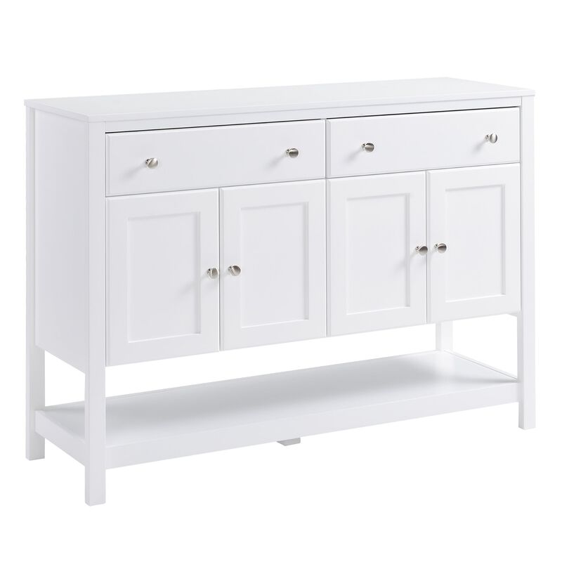 Modern White Buffet: Dining Room Storage with Metal Hinges