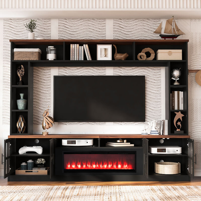 Merax Large TV Stand with Electric Fireplace Insert, 3 Top Shelves + 6 Side Shelves image number 1