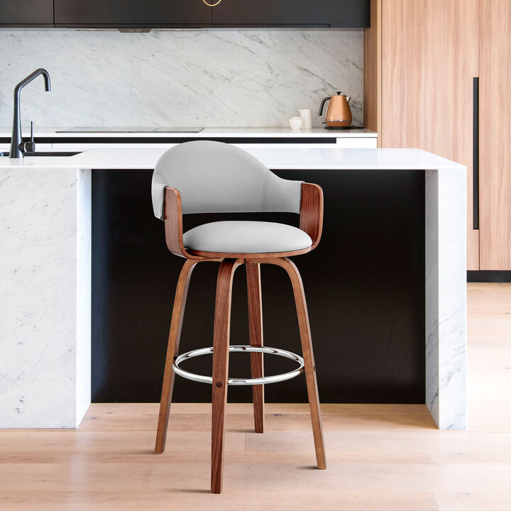 Daxton Gray Faux Leather and Walnut Wood Bar Stool