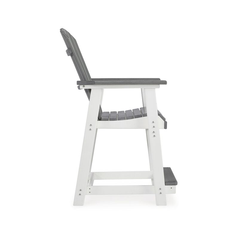 24 Inch Counter Stool Armchair Set of 2, Outdoor Slatted, Gray, White - Benzara