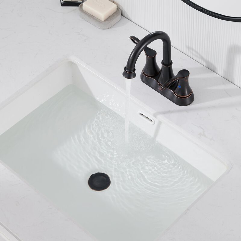 Mondawe 4 Inch 2-Handle Centerset High Arc Bathroom Sink Faucet Lavatory Faucet with Stainless Steel Drain