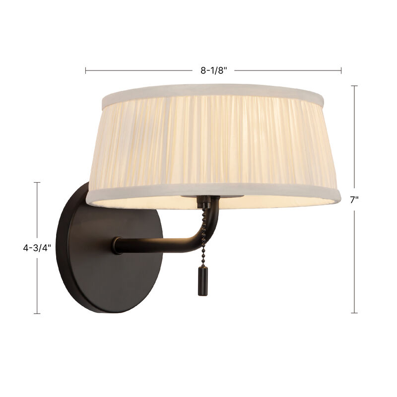 Scout 7-in Damp-Rated Wall/Vanity Light with Patterned Pleated Linen Shade image number 8
