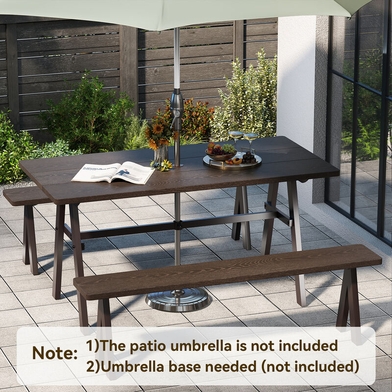 Outdoor Table for 6 People – Weather-Resistant Dining Table with Umbrella Hole