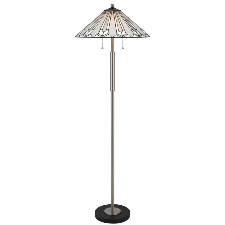 Kio 61 Inch Floor Lamp, Modern Tiffany Style Stained Glass, Silver Metal - Benzara
