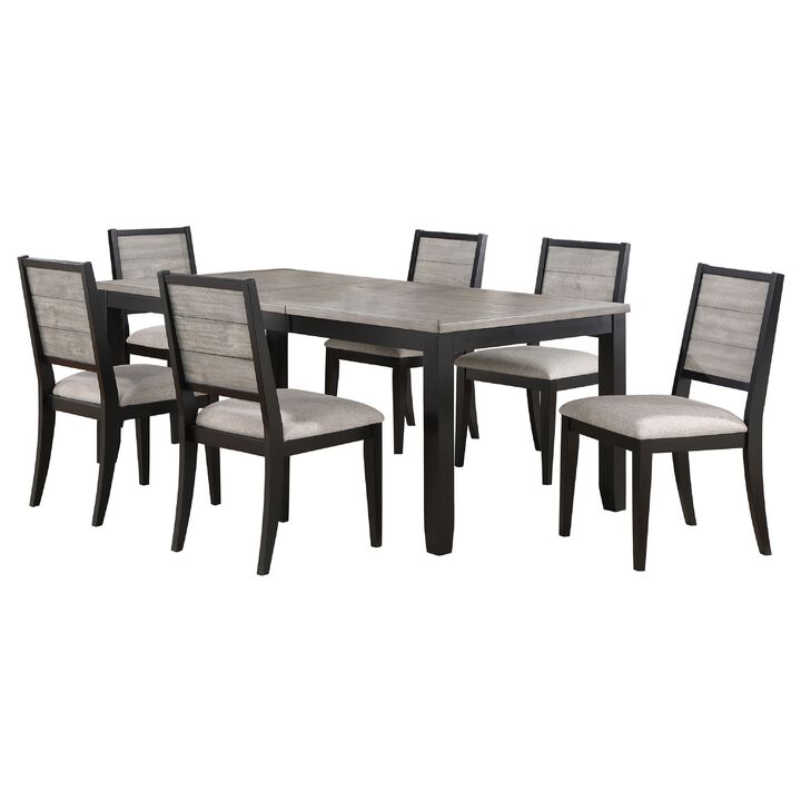 Elina 7pc Extendable Dining Table with 6 Chairs, Farmhouse Gray, Black - Benzara