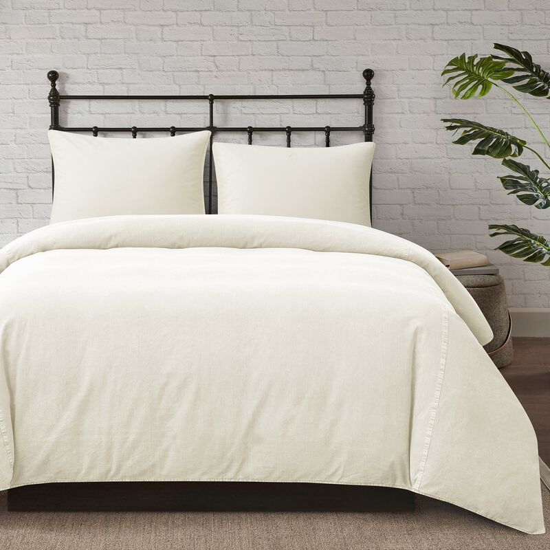 Stonewashed Natural Cotton Canvas King Duvet Cover Set image number 1