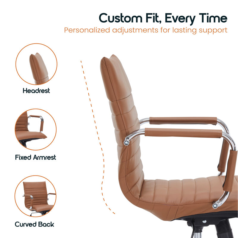 LeisureMod Harris Ergonomic Office Chair, Leather Upholstery with Adjustable Height, Lumbar Support, Swivel and Chrome Base for Home or Office