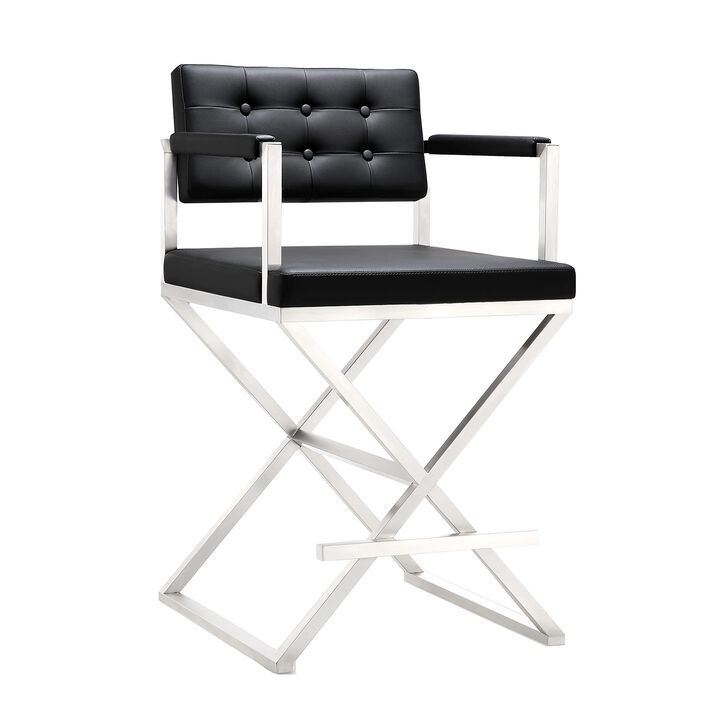 TOV Furniture Director Stainless Steel Counter Stool, Black