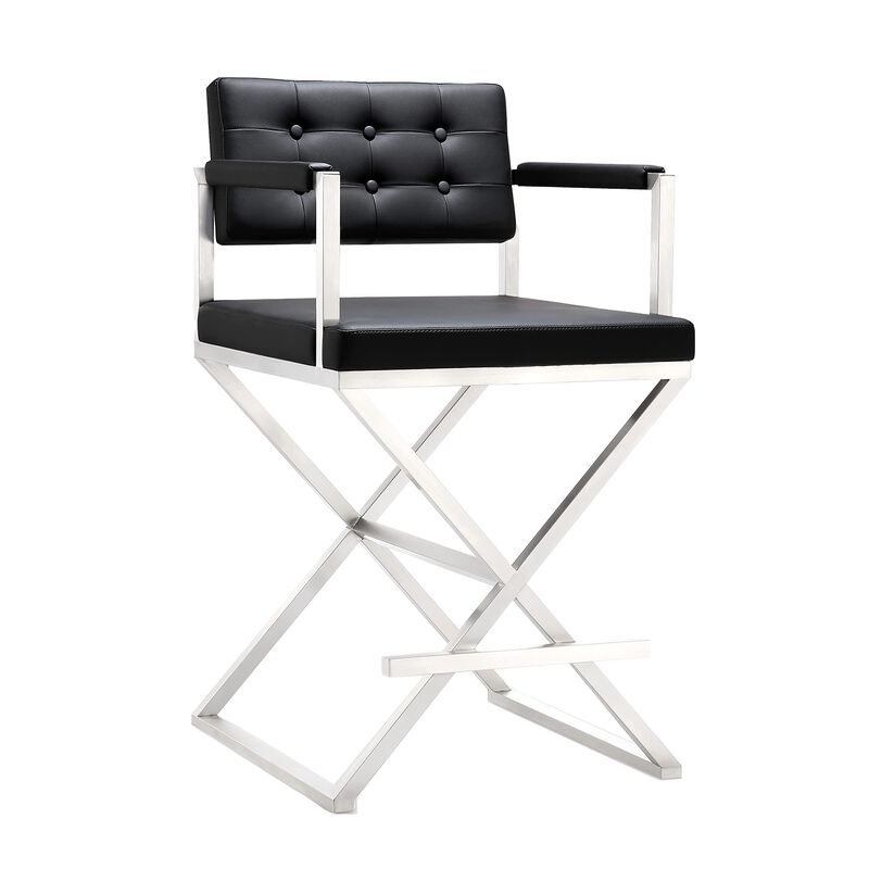 TOV Furniture Director Stainless Steel Counter Stool, Black image number 0