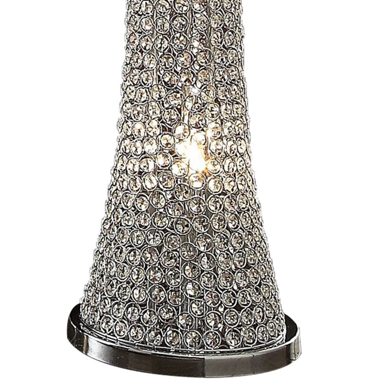Wren 54 Inch Floor Lamp, Crystal Base with Subtle Curve, Metal, Silver-Benzara
