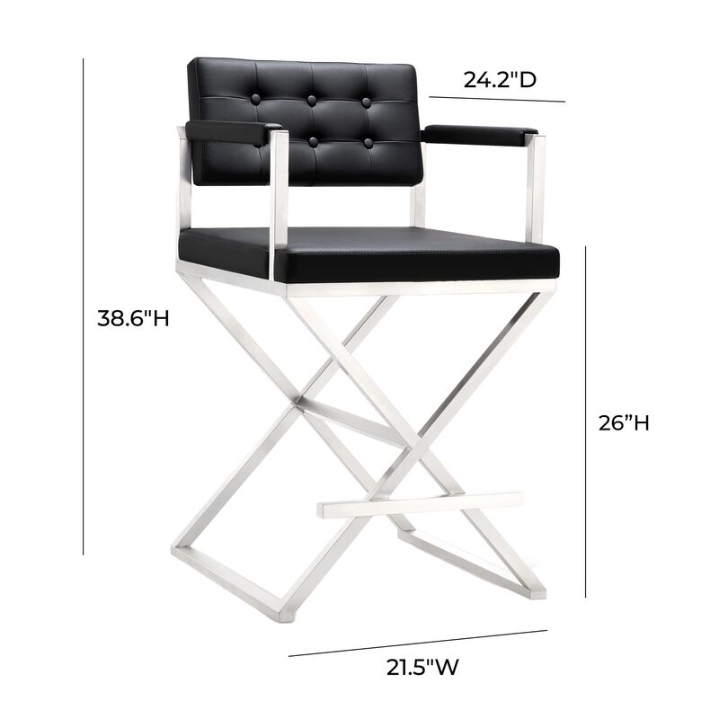 TOV Furniture Director Stainless Steel Counter Stool, Black image number 2