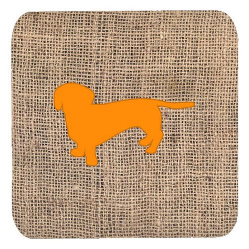 Caroline's Treasures BB1088-BL-OR-FC Dachshund Burlap and Orange Foam Coasters (Set of 4), 3.5 H x 3.5 W, Multicolor