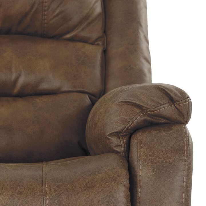 Leatherette Metal Frame Power Lift Recliner with Tufted Backrest, Brown-Benzara