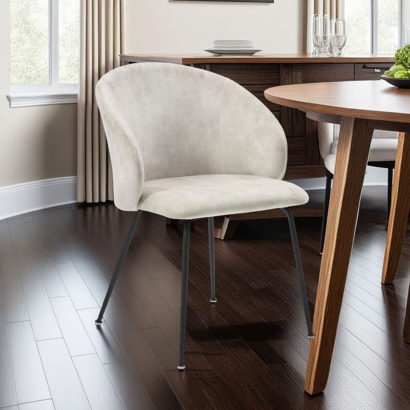 Salie Dining Chair Set of 2, Curved Back, Black Metal, Beige Velvet