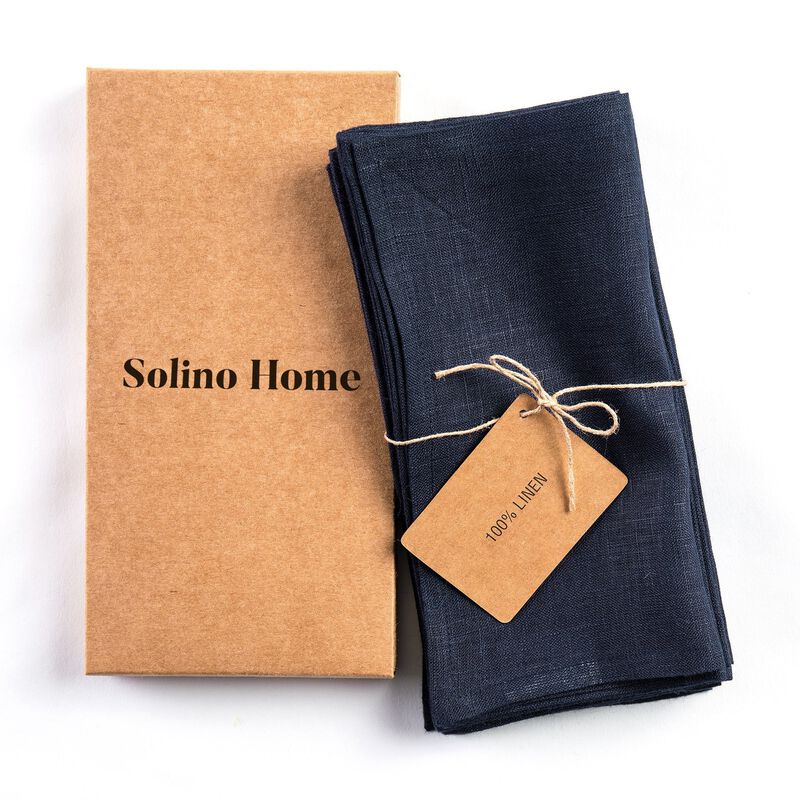 Solino Home Fete 100% Linen Cocktail Napkins &ndash; Set of 12, 6 x 6 in, Machine Washable, Holiday and Everyday Dining