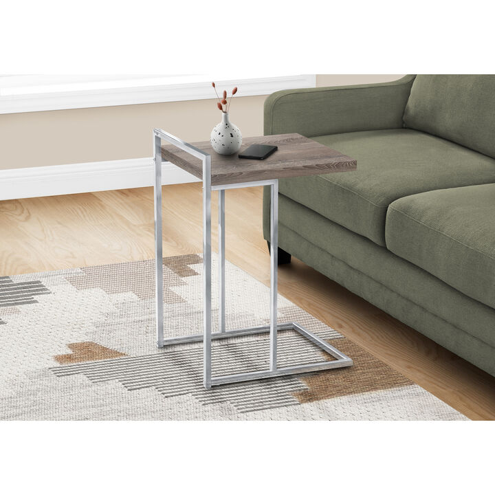 Monarch Specialties I 3638 Accent Table, C-shaped, End, Side, Snack, Living Room, Bedroom, Metal, Laminate, Brown, Chrome, Contemporary, Modern