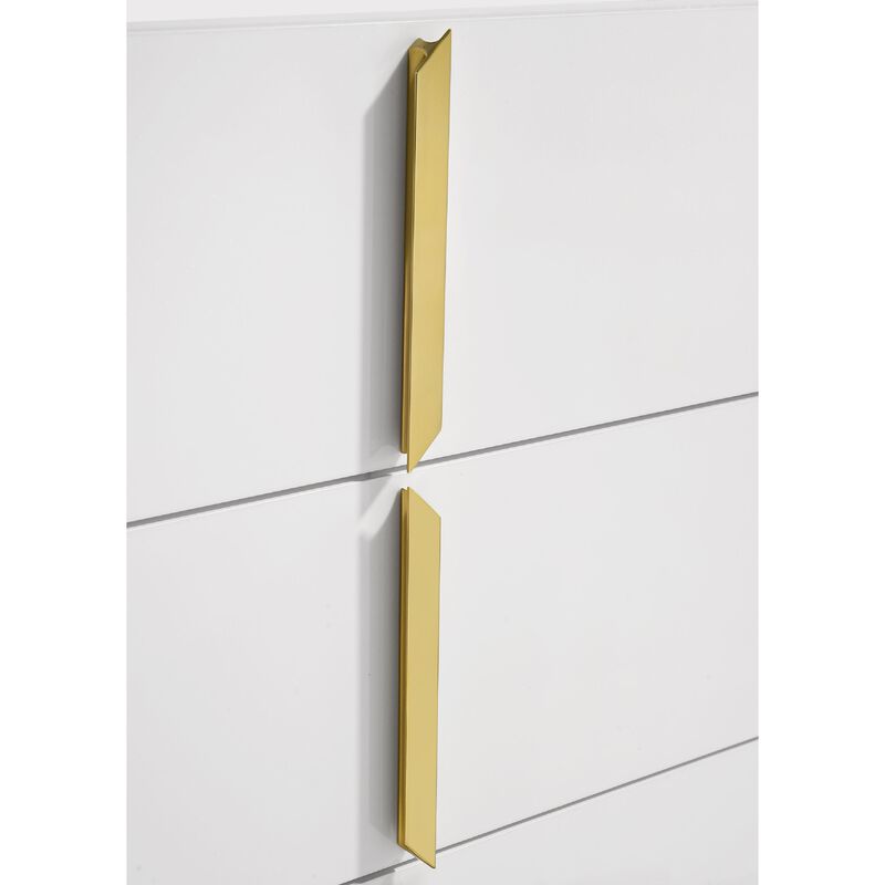 Orion Nightstand with 2 Drawers, Gold Metal Pulls, White Gloss Wood image number 6