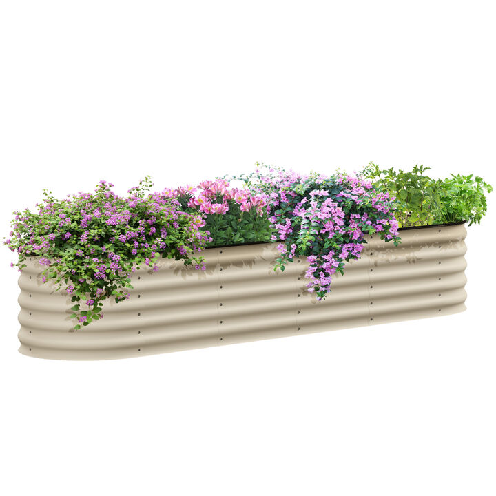 Outsunny 8' x 2' x 1.4' Galvanized Raised Garden Bed Kit, Outdoor Metal Elevated Planter Box with Safety Edging, Easy DIY Stock Tank for Growing Flowers, Herbs & Vegetables, Cream