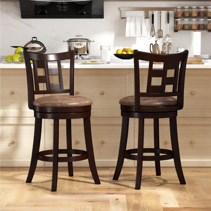 Hivvago Set of 2 Bar Stools Swivel Bar Chairs with Footrest and Lattice Backrest