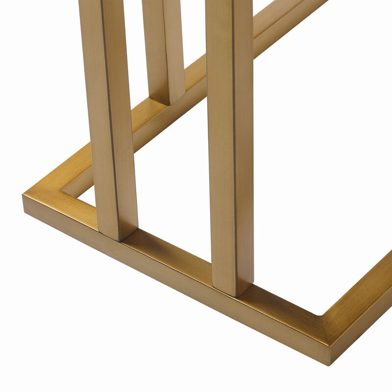 Marmo Modern Marble-Look C Shape Side Table, Marble/Brass image number 3