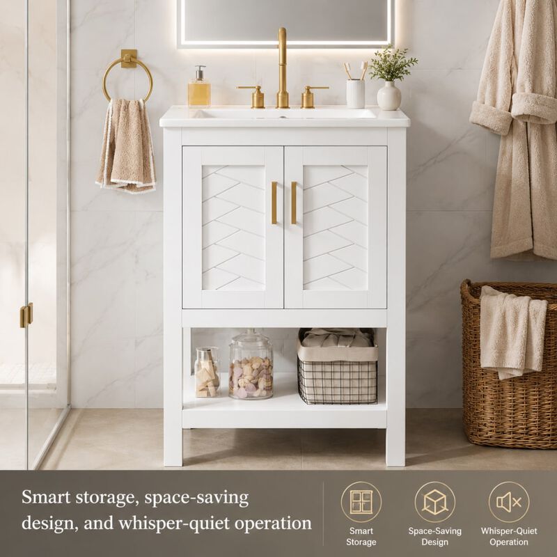 ELEMENT ACE 24 Inch Modern Bathroom Vanity with Elegant Twill Design Soft-Close Hinges Adjustable Shelf Back Open Structure Ample Customizable Bathroom Storage image number 4